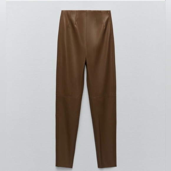 Zara High Rise Brown Faux Leather Leggings-size S (BNWT) - Picture 1 of 9